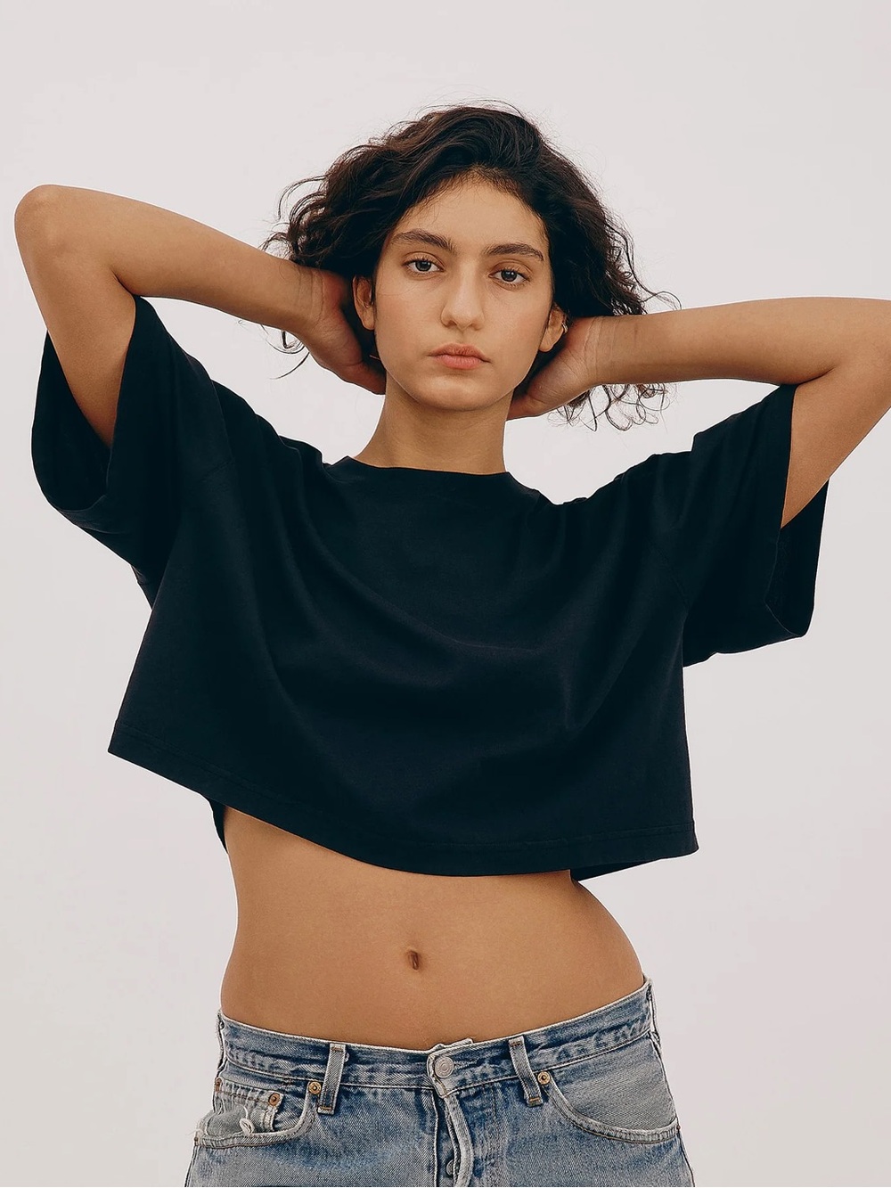 Naked Wardrobe Black Boxy Cropped Crewneck Tee Shirt Size Small